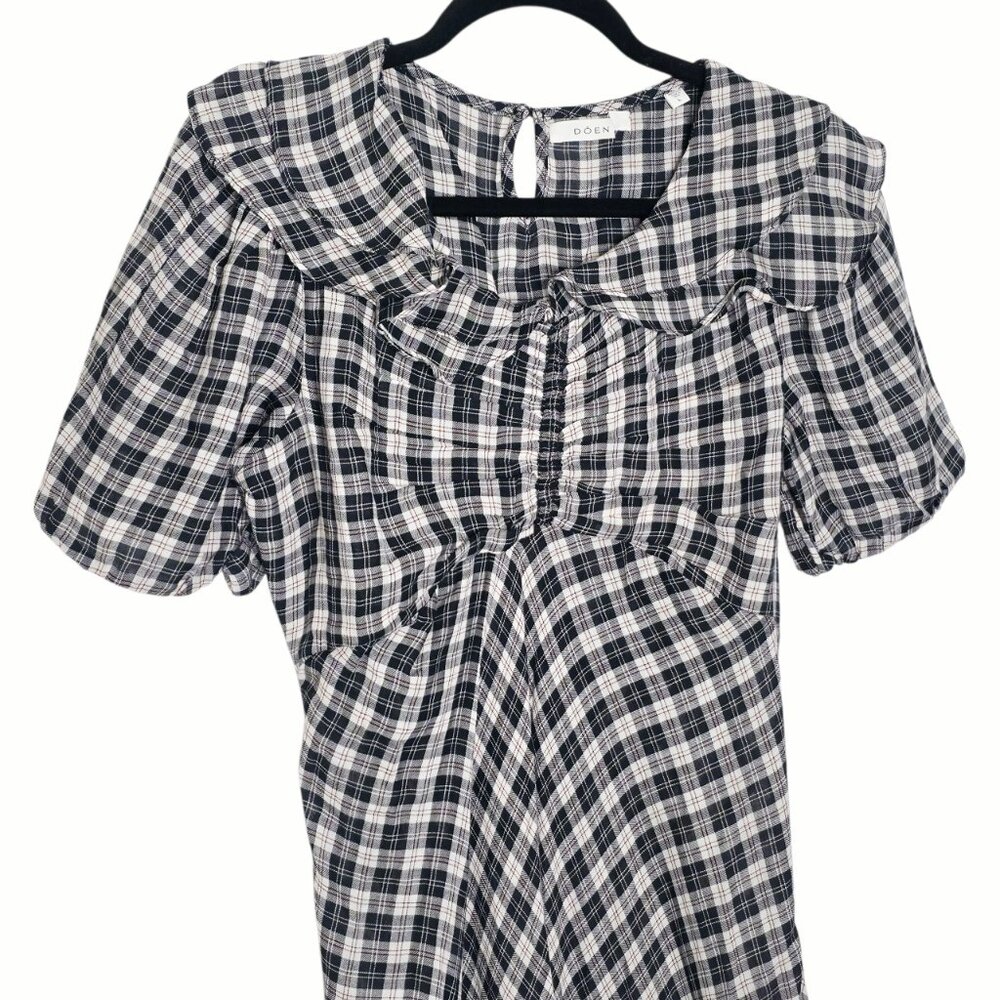 Doen Gwyneira Navy Countryside Plaid Ruffle‎ Cotton Midi Dress Size L - Picture 5 of 9